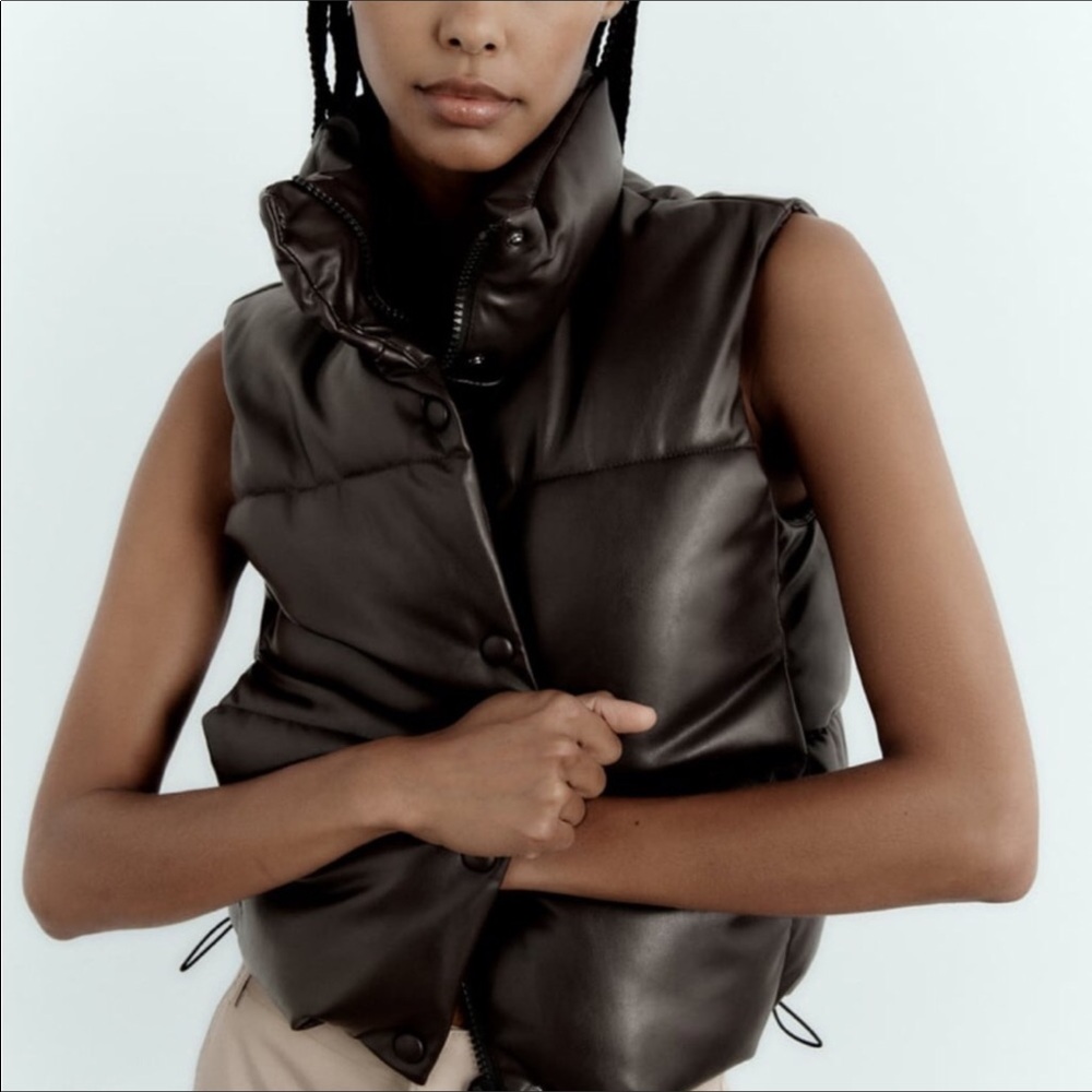 Zara faux leather puffer vest brown size S